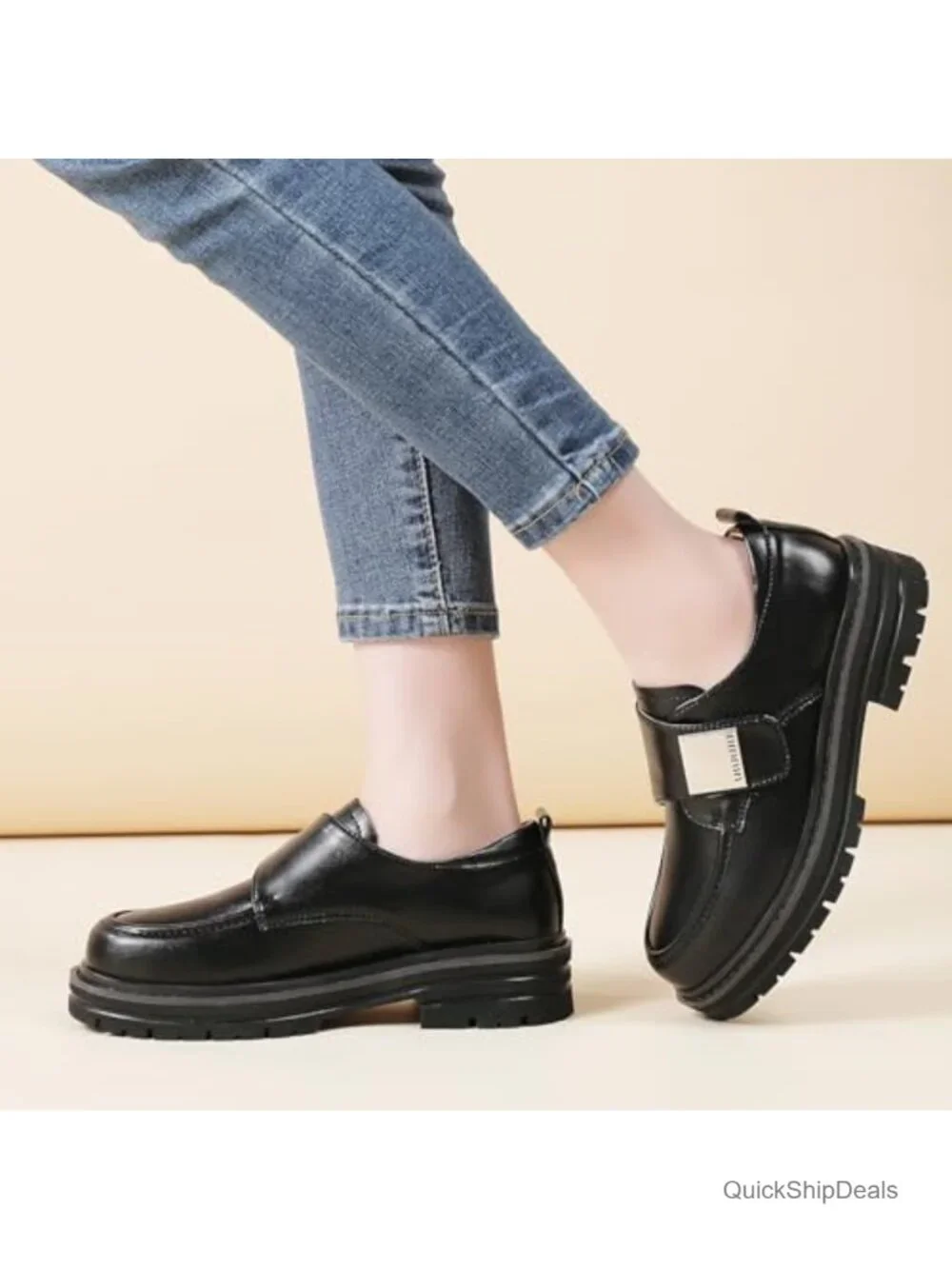 Chunky Platform Loafers for Women Slip On Faux Leather Comfort Shoes